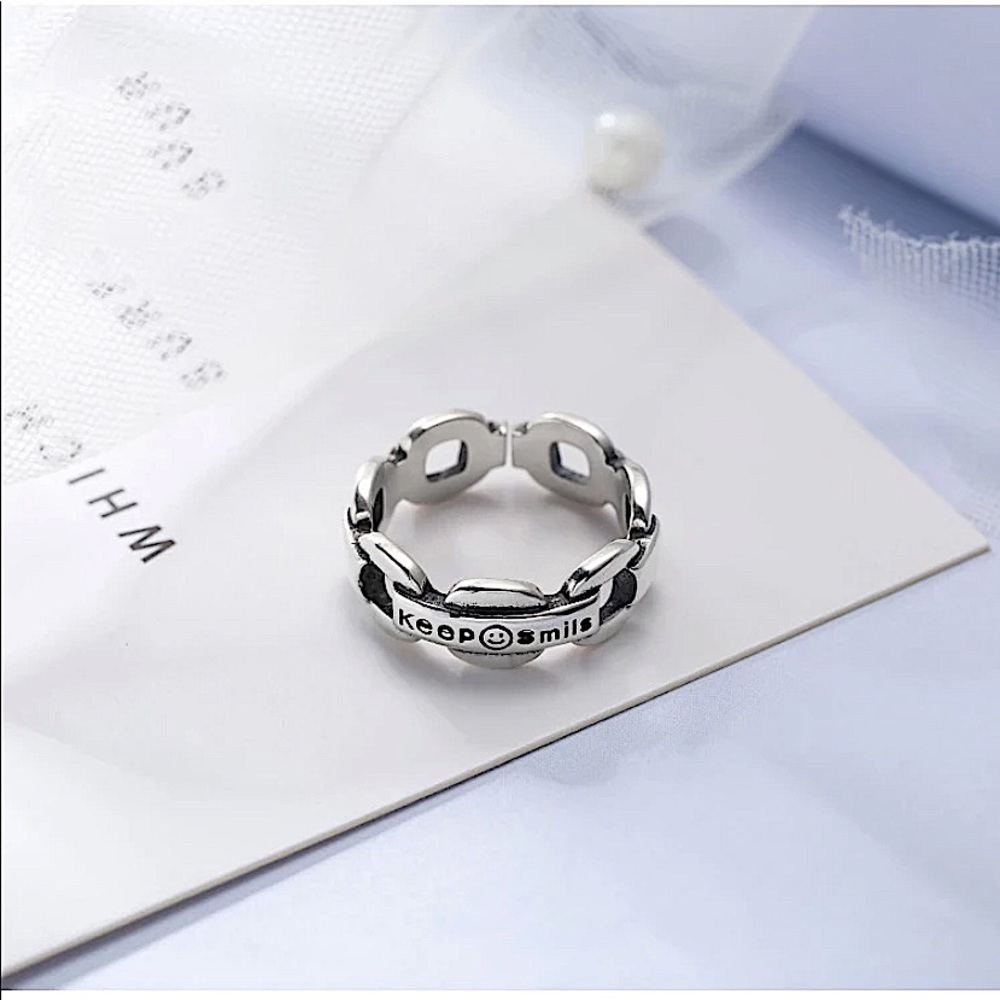 STERLING SILVER KEEP SMILING ADJUSTABLE SIZE RING - Picture 4 of 6